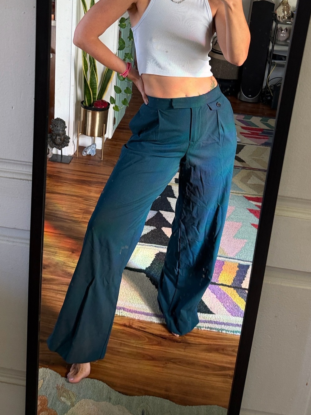 Zara Teal Wide Leg High-Rise Pants